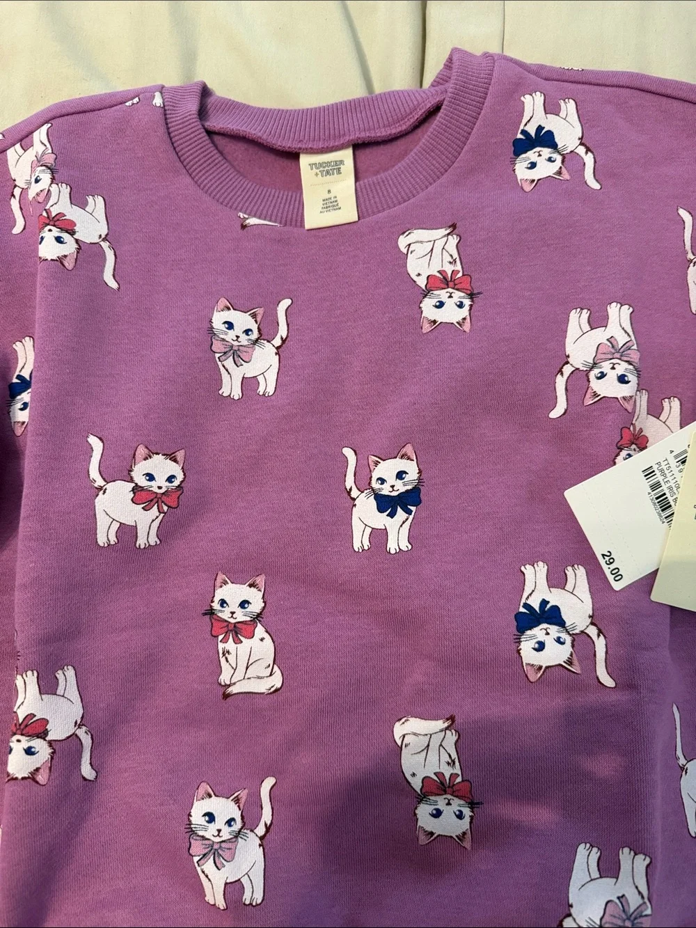 Tucker + Tate Purple Crewneck Sweatshirt with White Kitty Print